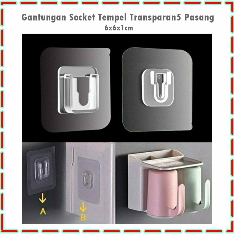 Gantungan Tempel Socket Tempel Transparan 5 pasang