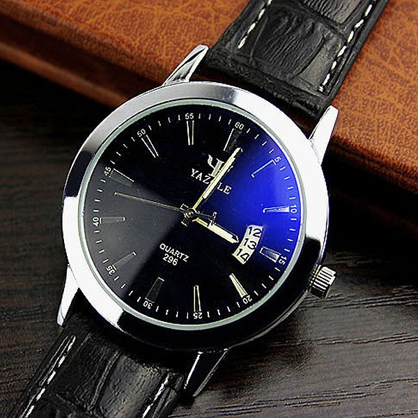 Yazole Pria Analog Jam Tangan Kulit Tahan Air Waterproof Calendar Men Leather