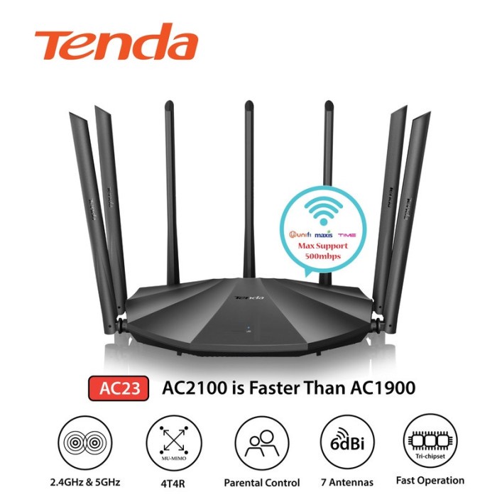 TENDA AC23 AC2100 DUAL BAND GIGABIT WiFi ROUTER MU-MIMO TECHNOLOGY HIGH POWER ANTENA