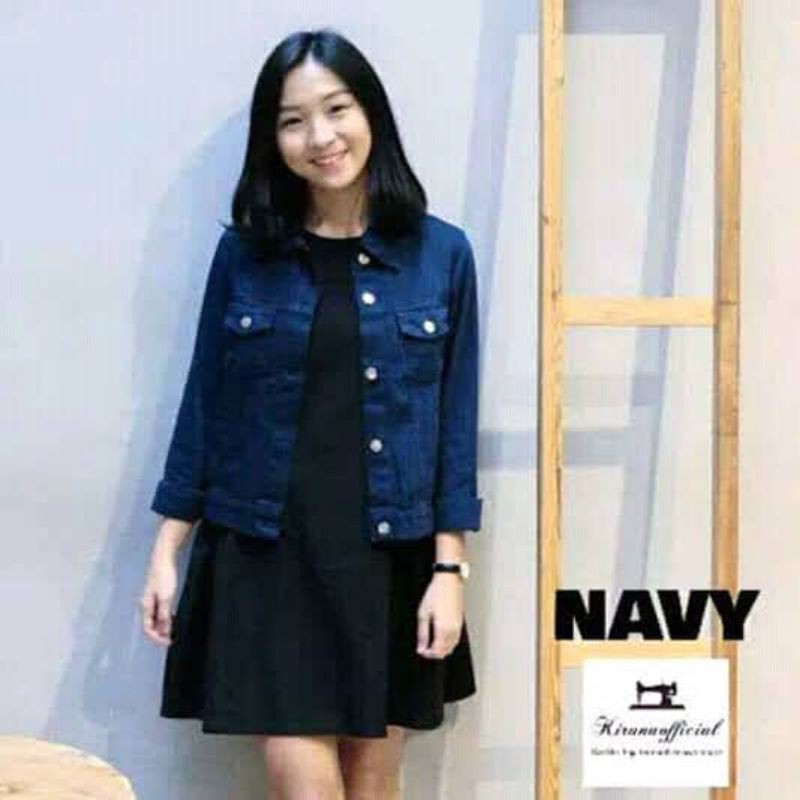 JACKET JEANS WANITA  BIONDY CROP DENIM JAKET LEPIS JINS JAKET CEWE CEWEK JAKET TERBARU-navy