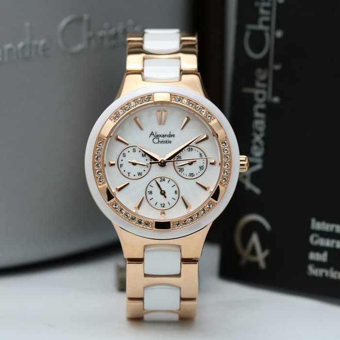 ALEXANDRE CHRISTIE ORIGINAL AC2299 PUTIH ROSEGOLD JAM WANITA