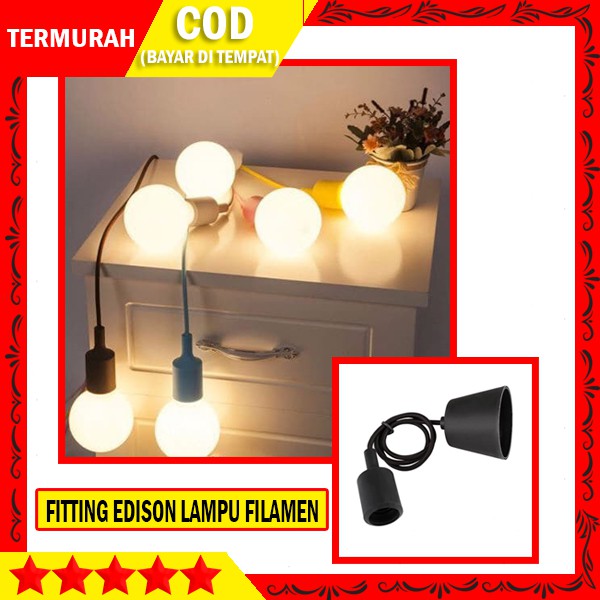 FITTING GANTUNG LAMPU EDISON LAMPU FILAMEN CAFE E27 FITTING SILIKON - Merah
