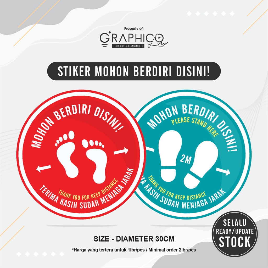 

Stiker Jaga Jarak/Mohon Berdiri Disini Bulat (Diameter 30cm)