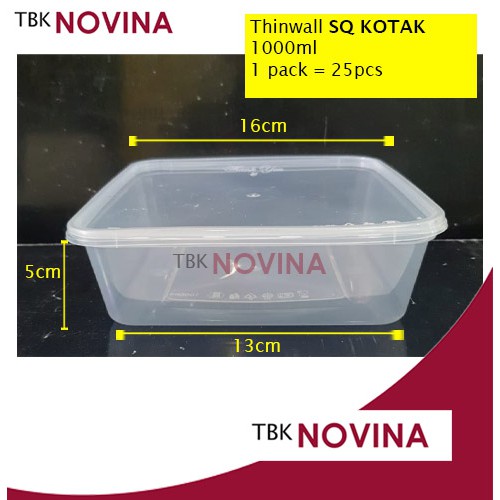 [25PCS] Thinwall SQUARE 1000ml food container box  tempat makan plastik kotak nasi penyimpanan makanan kulkas SQUARE