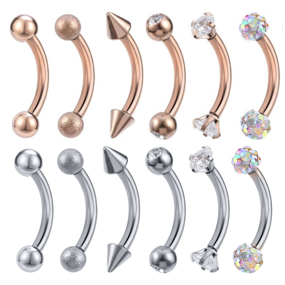 6pcs / Set Anting Tindik Alis Bahan Stainless Steel Warna Rose Gold Hias Berlian Imitasi