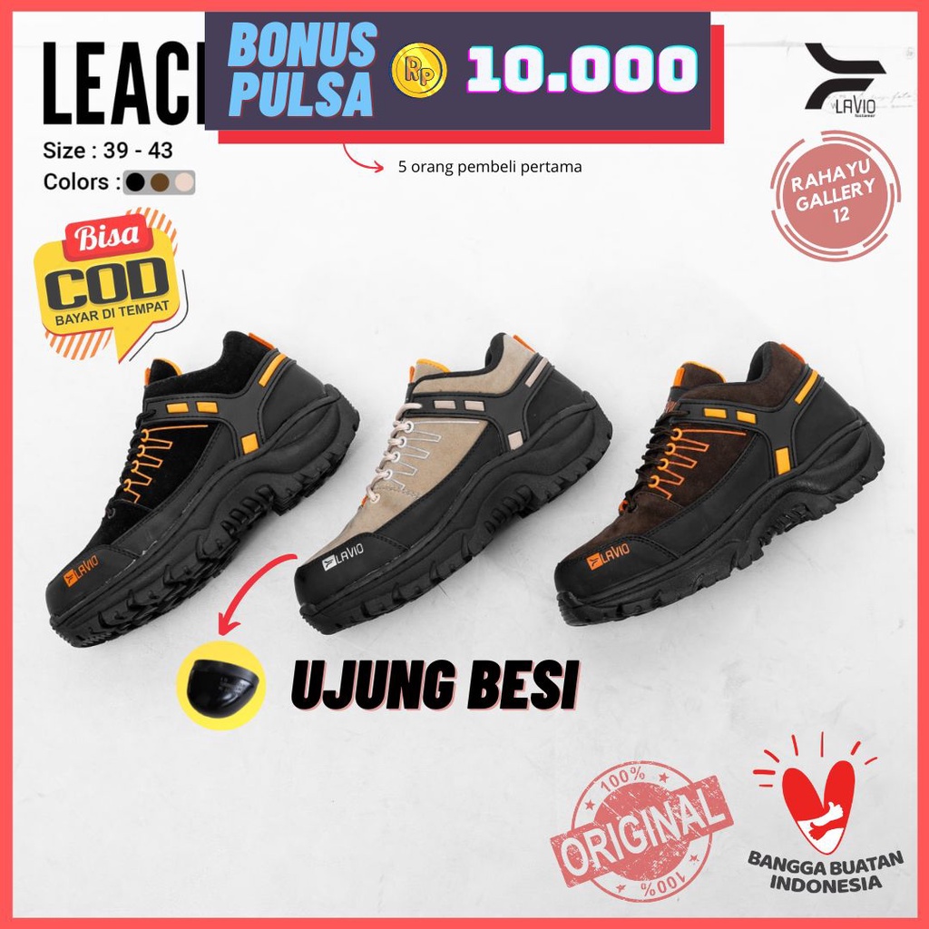 Sepatu Safety Pria Ujung Besi Original Lavio Leacher Untuk Kerja Proyek Septi Lapangan