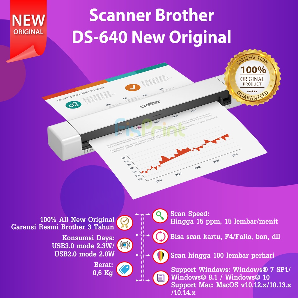 Scanner Brother DS-640 New Original Compact Mobile Document DS640