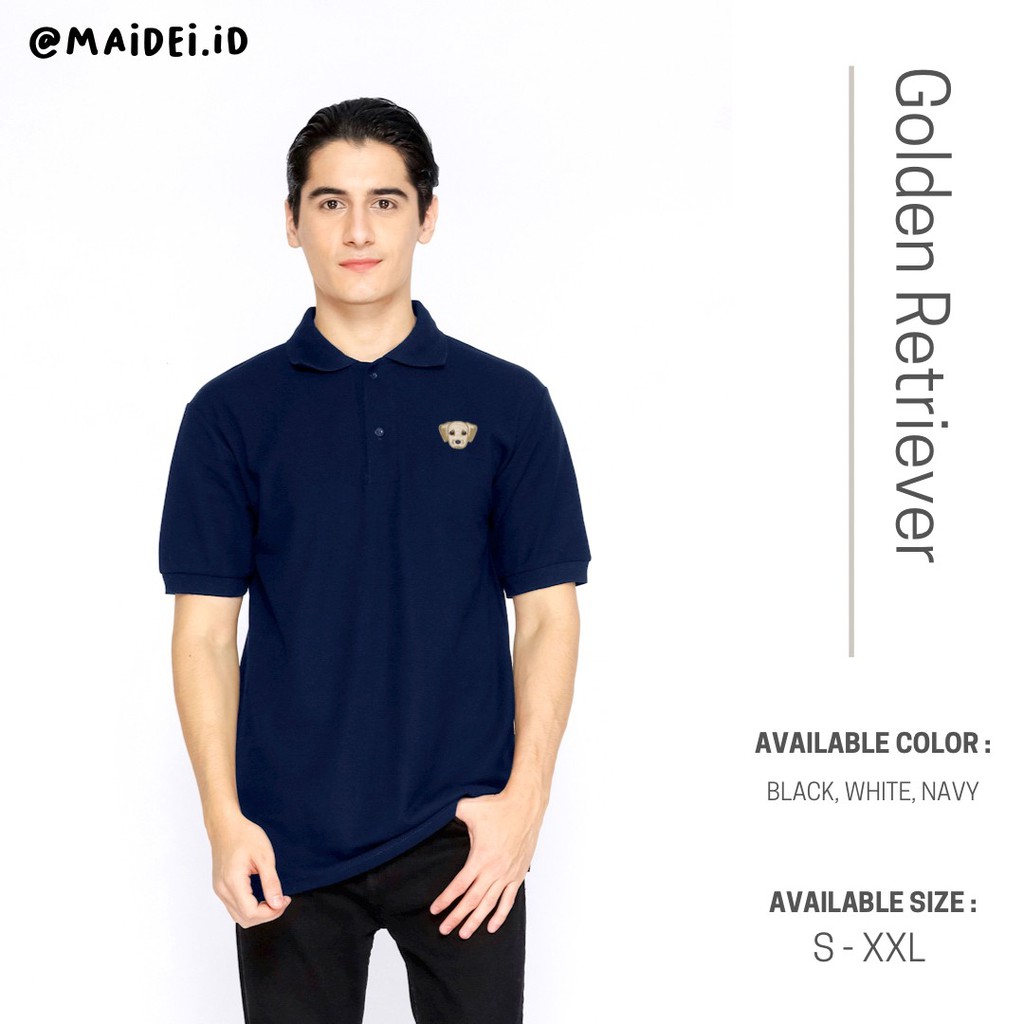 Unisex kaos polo shirt bordir anjing Golden Retriever by Maidei