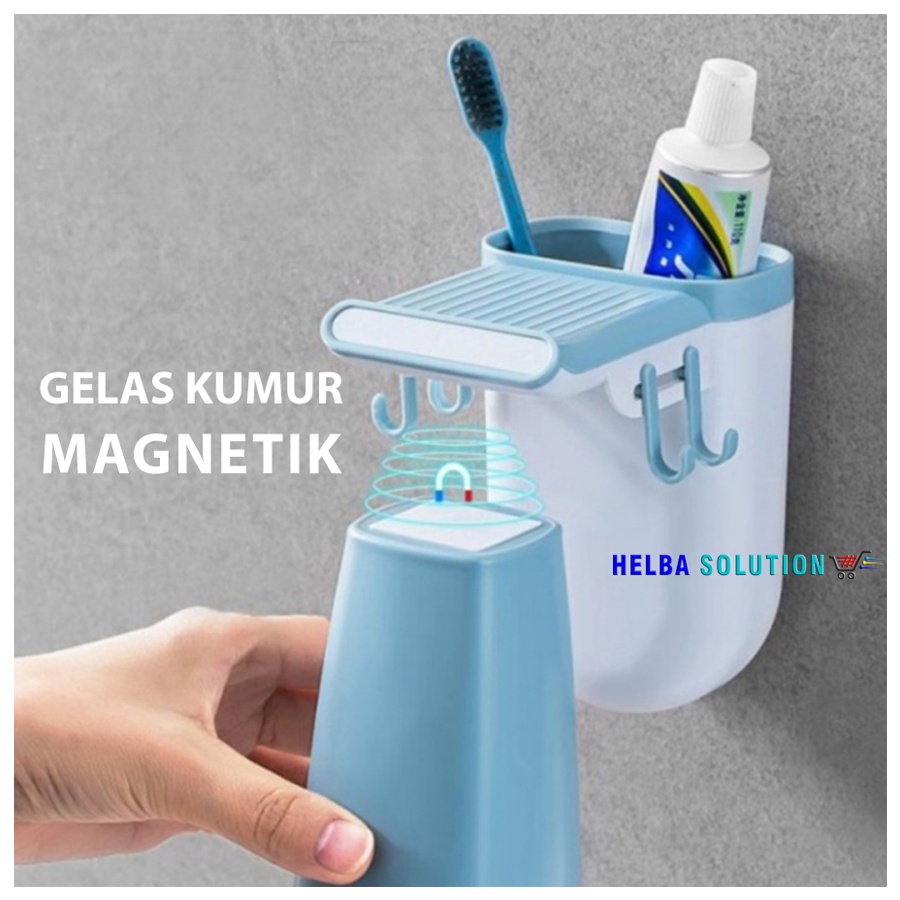 Tempat Sikat Gigi Gelas Kumur Tempel Rak Holder Sikat Gigi MAGNET Tanpa Bor Paku Magnetic Toothbrush Holder