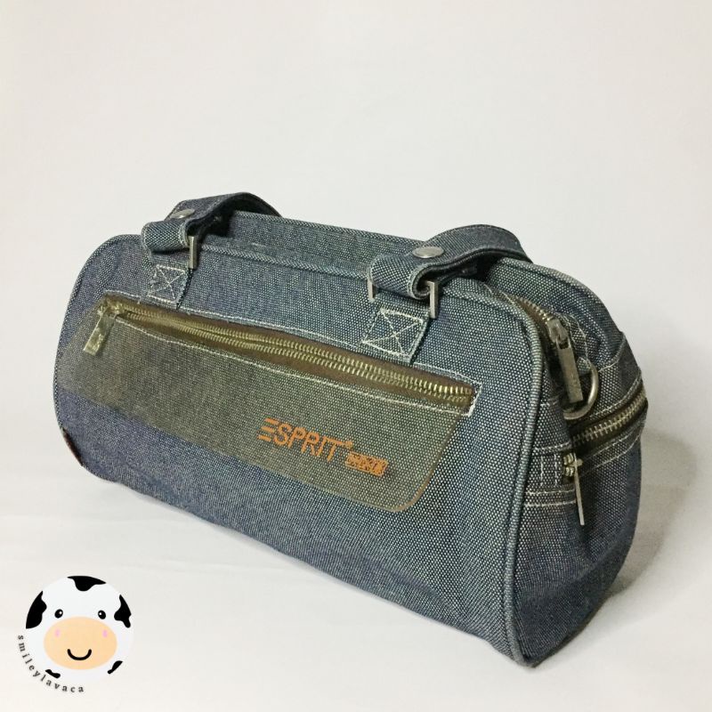 denim barrel bag