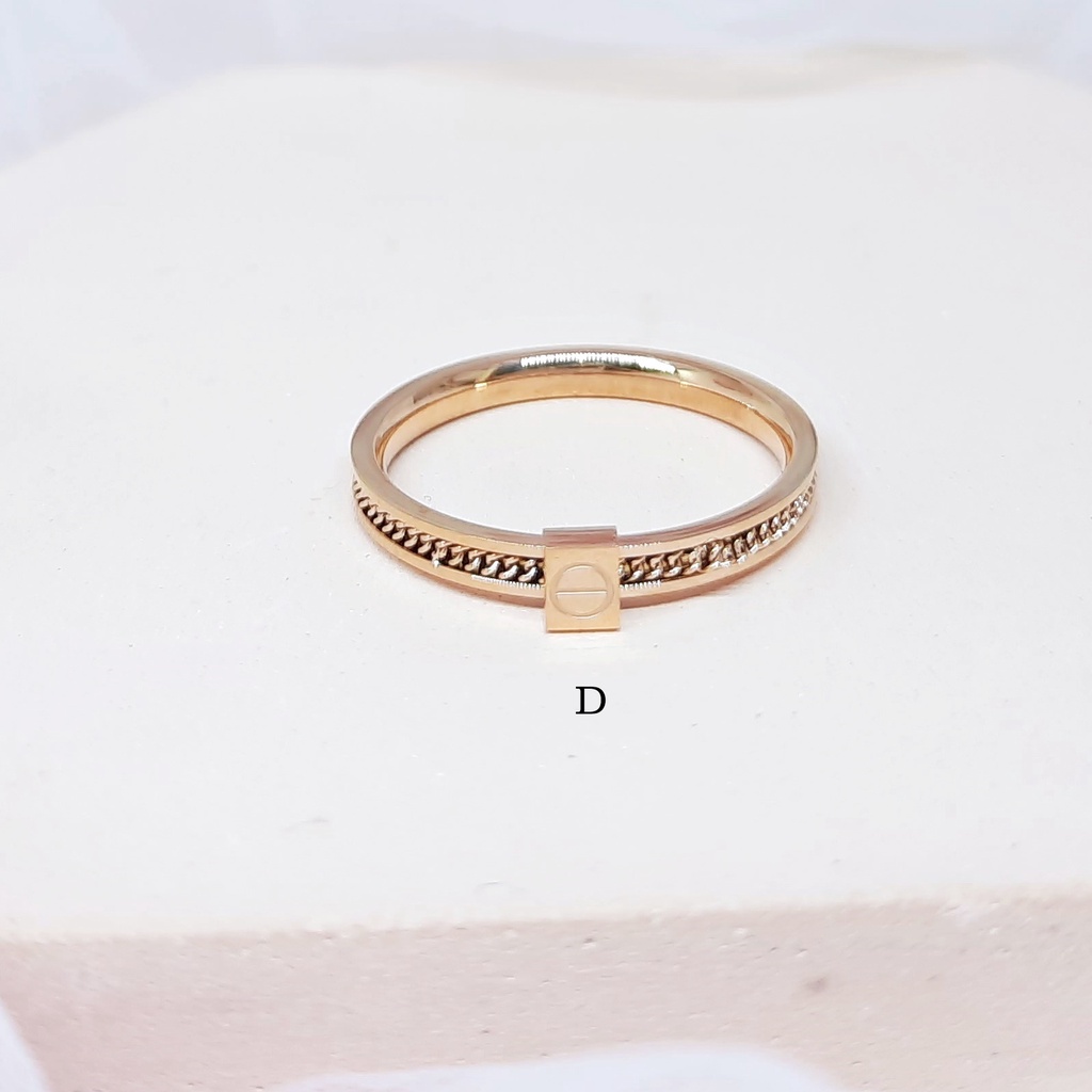 Cincin Titanium Premium Import Romawi Korea Simpel Permata Rosegold Anti Karat Free Size - BR313