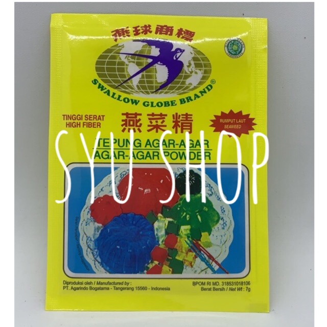 

Agar agar powder swallow globe brand semua warna