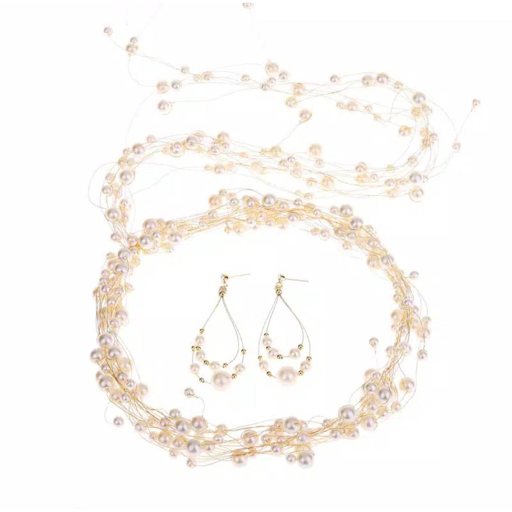 Strings Crown Gold &amp; Silver - Bandana Mutiara - Bando Mahkota Pengantin Tanpa anting