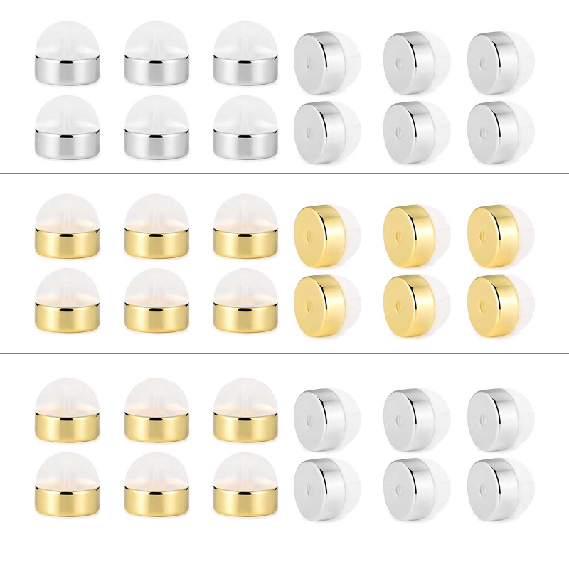 Siy 12pcs Stopper Belakang Anting Tusuk Bahan Silikon Hypoallergenic Warna Goldsilver