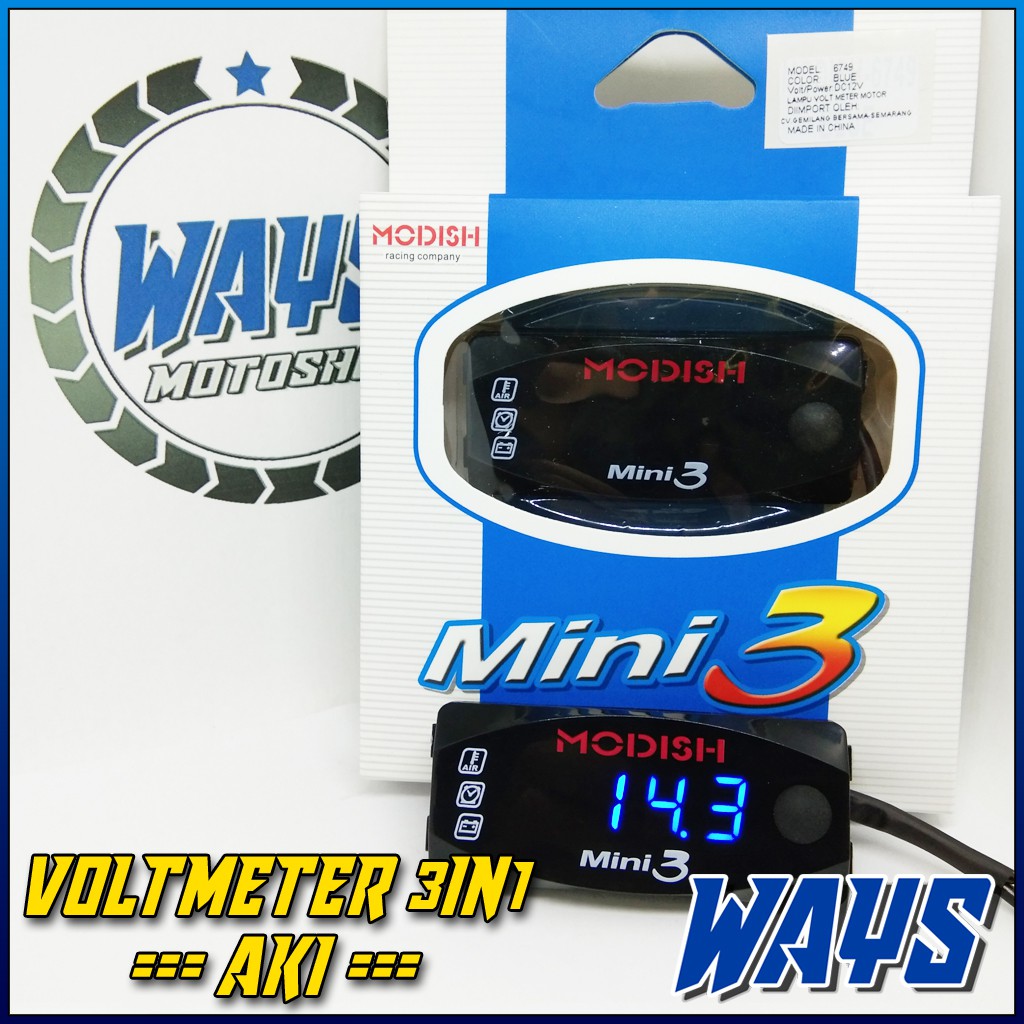 [L119] 3in1 Voltmeter Aki Accu Jam Digital LED Motor Beat Vario Nmax PCX Aerox Vixion Ninja GSX KLX