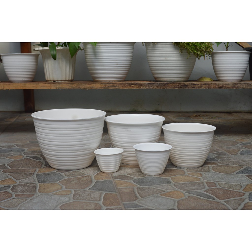 Pot Bunga Murah Motif Tawon Putih – Ukuran 8, 10, 18, 21 | Pot Hias Kecil & Sedang | COD Medan