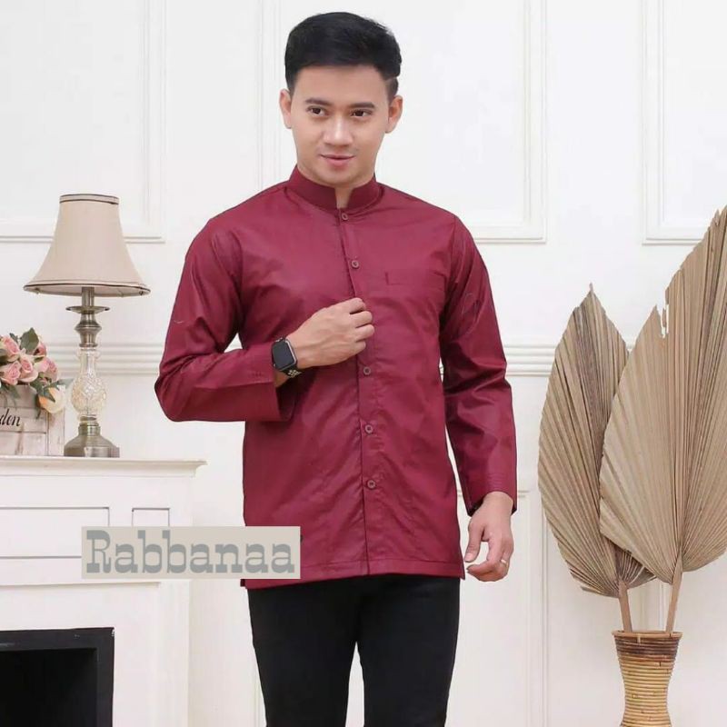Baju Koko Habaib Putih Polos Koko Haibah Lengan Panjang Koko Ammu-Maroon
