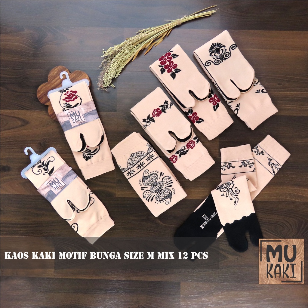 Paket Kaos Kaki Motif Bunga Ukuran M isi 12 Pasang Mukaki