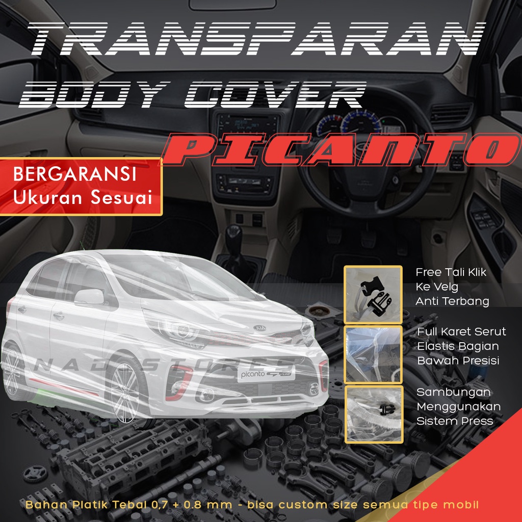 Sarung Mobil Spalsh Picanto Plastik Body Cover Mobil Picanto Splash Transparan bening