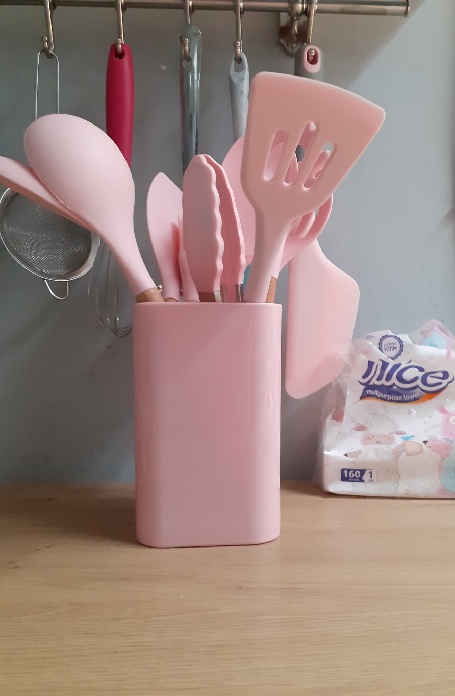 Welcook Sutil Utensils Silicone Peralatan Masak Set - Pink - 12 Pcs