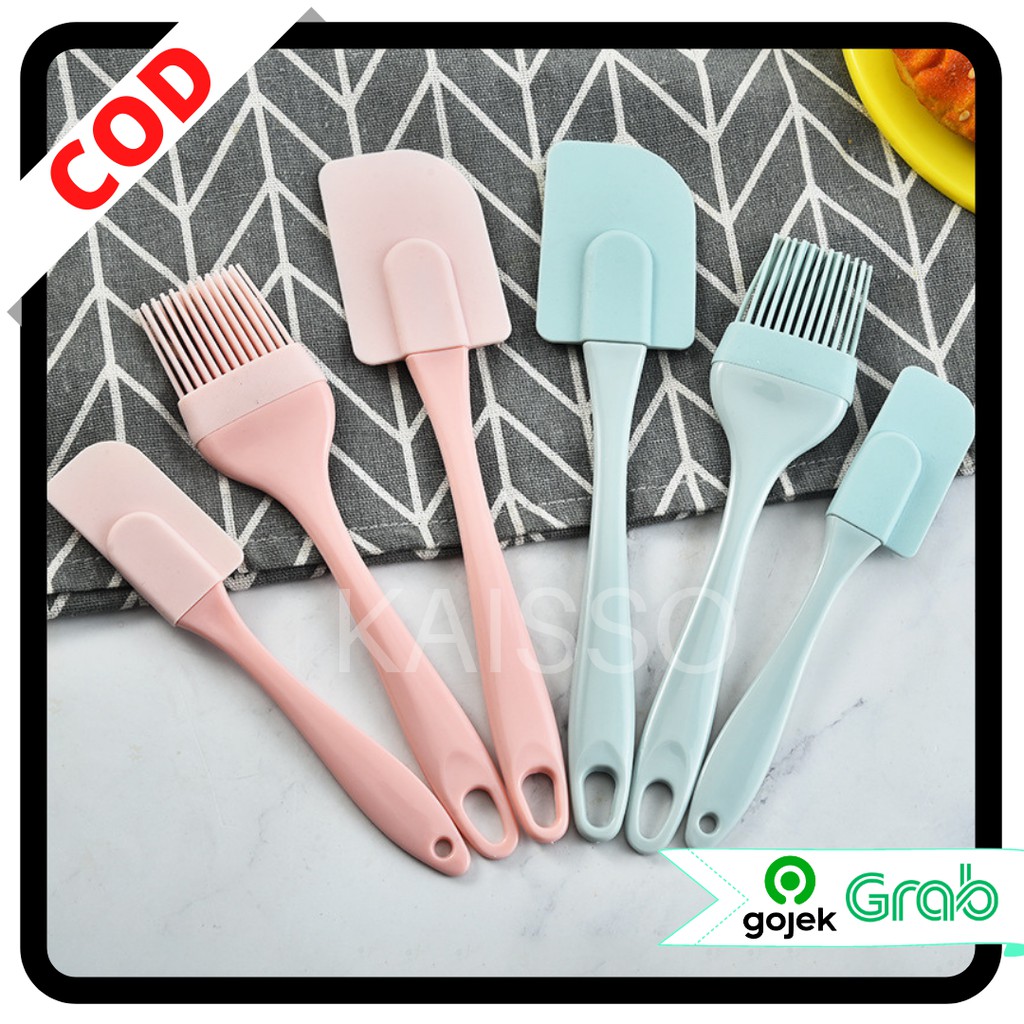 KAISSO - SILICONE KITCHEN SPATULA SET BAKING KUE 3IN1 ALAT SPATULA BUAT KUE DAN KUAS