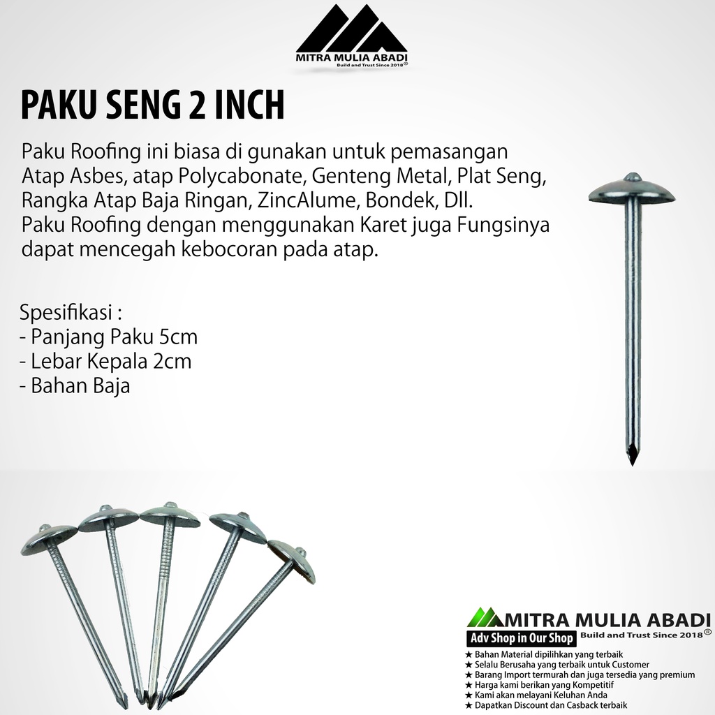 Paku Payung 2 Inch | Paku Seng | Paku Roofing 10 pcs