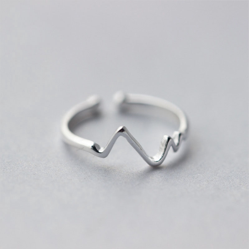 Cincin Jari Perak Detak Jantung Charm Wave Heartbeat Finger Ring Korea Adjustable Silver Rings Women Jewelry Accessories Gifts