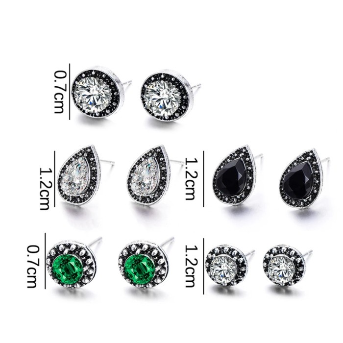 Anting Wanita Cantik Model Water Drop Kristal 1 Set isi 5 pasang