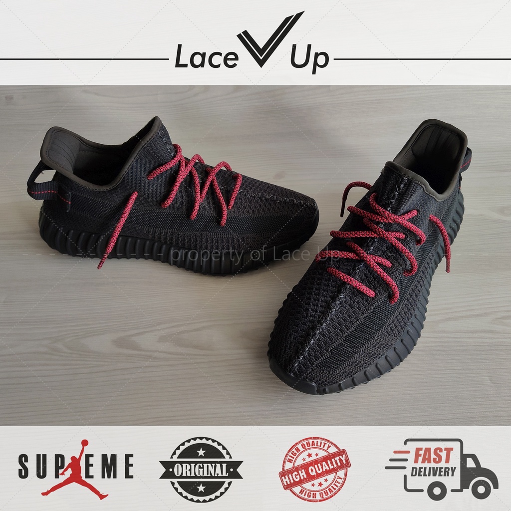 Tali Sepatu Reflective Yeezy 350 V2 Bred Shoelaces - Red/Black