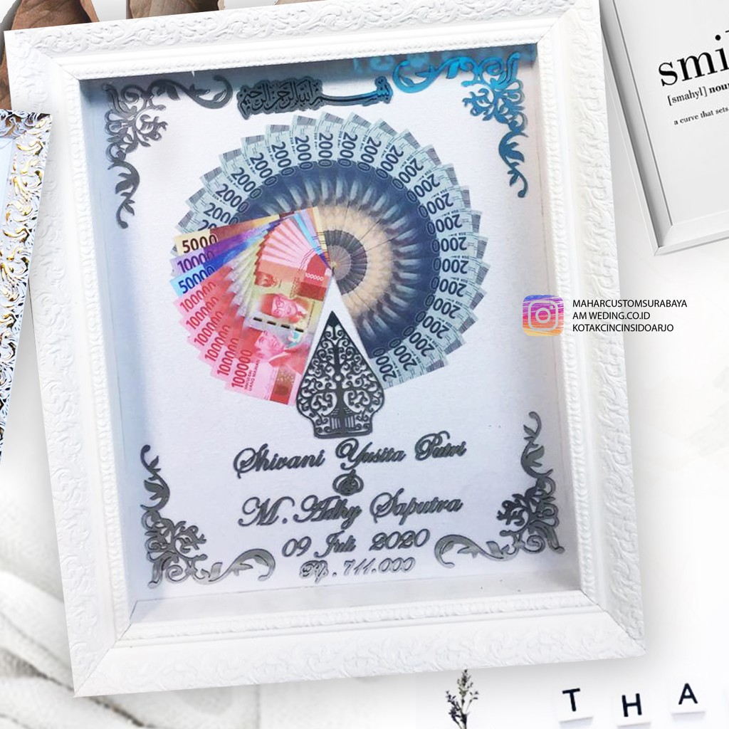 Hiasan Pigura Mahar Pernikahan Bentuk Uang
