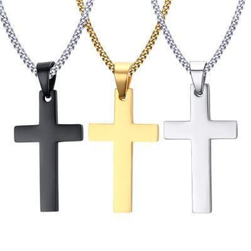 Pria / Wanita Fashion Kalung Salib Yesus Glossy Perak Emas Hitam