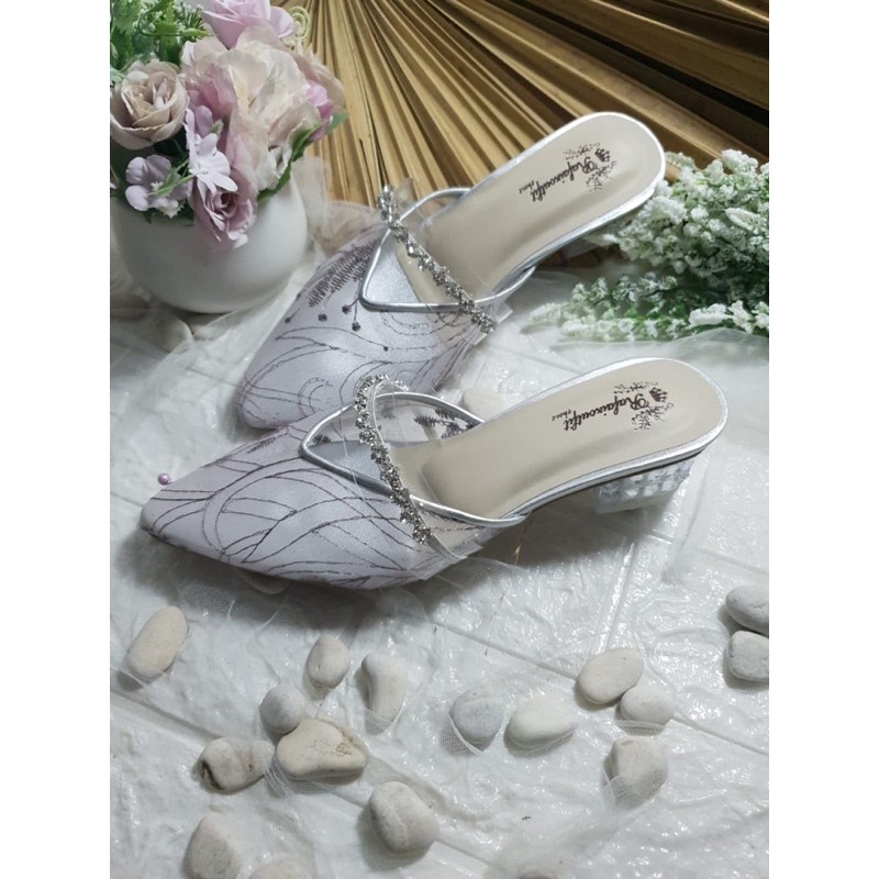 sepatu azwa purple silver tinggi 3cm kaca