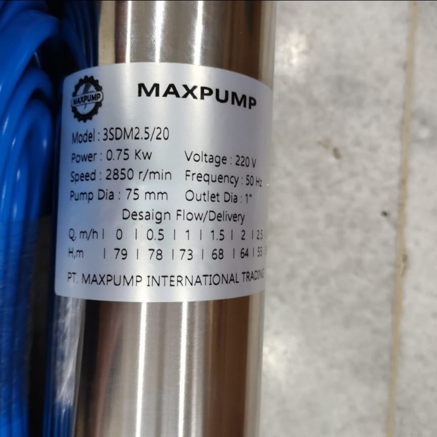 MAXPUMP 3SDM2.5/20+50m Kable biru Pompa Satelit 3 inch 1HP Submersible Pump Plus 50M Kabel Asli Pabrik