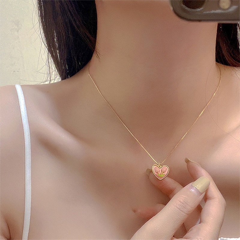 Kalung Rantai Dengan Liontin Bunga Tulip Warna Pink Untuk Wanita