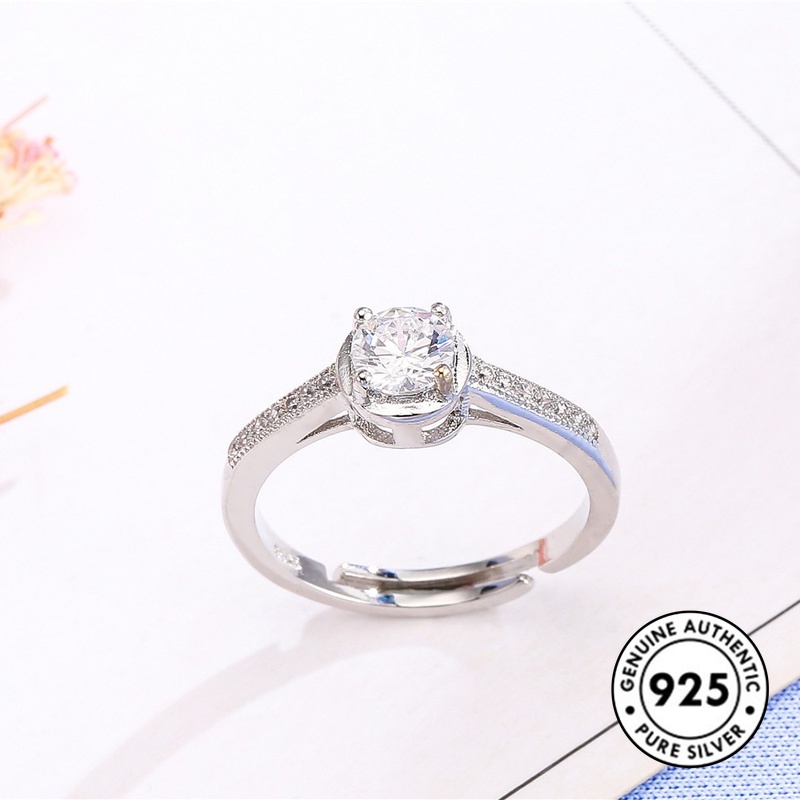 Cincin Model Terbuka Bahan S925 Silver Aksen Berlian