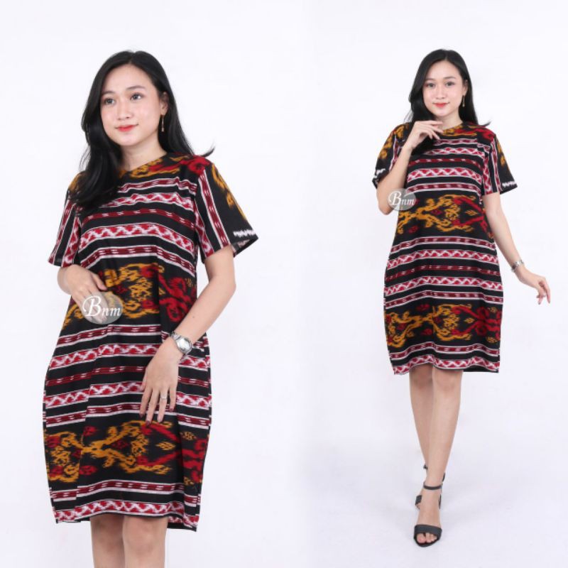 Dress Batik Wanita Modern Lengan Pendek Casual Modis Trendy M L XL XXL Jumbo Original DNT Batik Solo-Motif 11