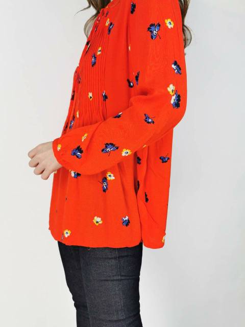 Old navy orange &amp; black poppy flower blouse