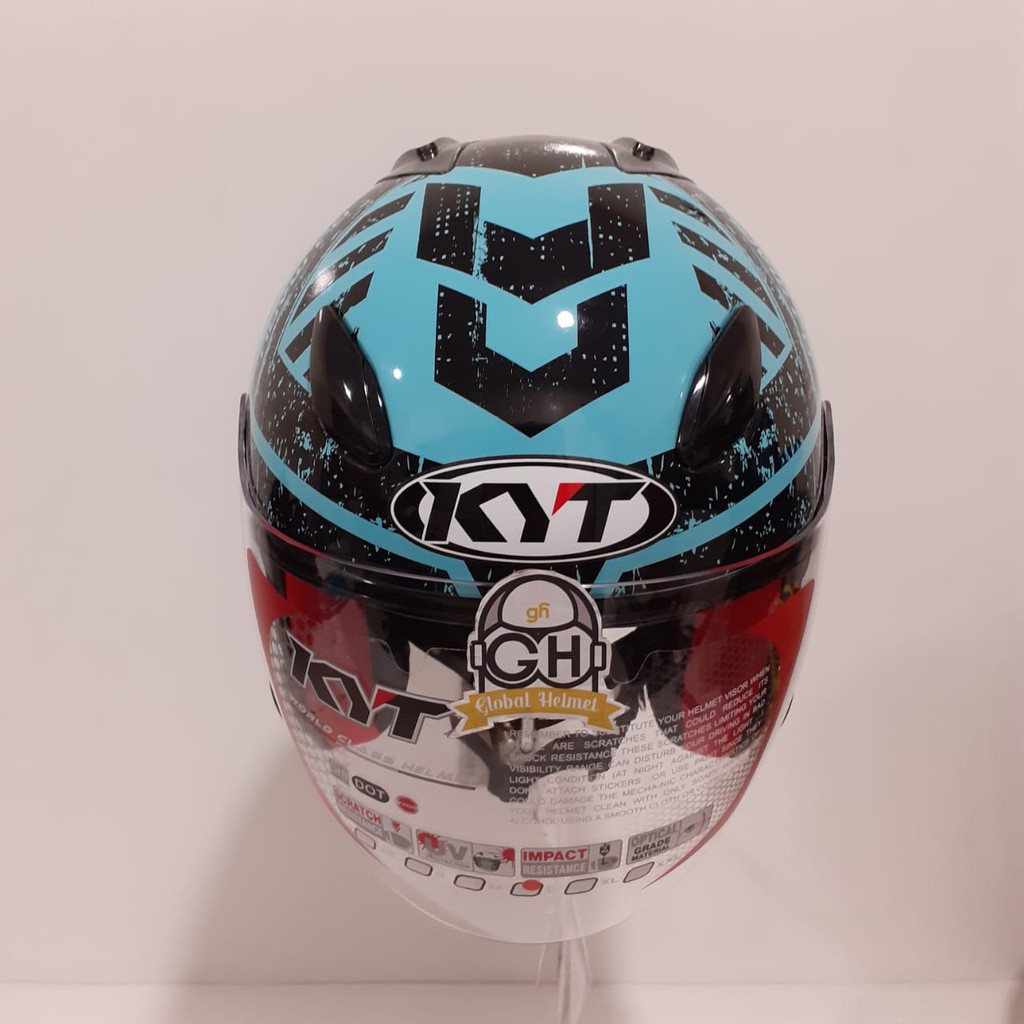 HELM HALF FACE KYT DJ MARU KYT DJMARU MOTIF #16 AQUA BLUE BLACK