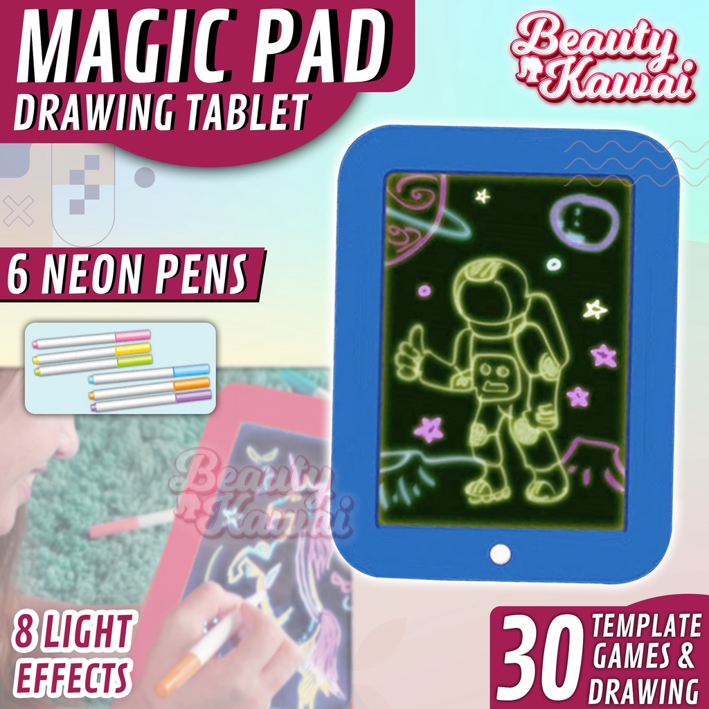 Papan Tulis Mainan Anak LCD Pad Writing Tablet LED Gambar Neon Pen 9inch