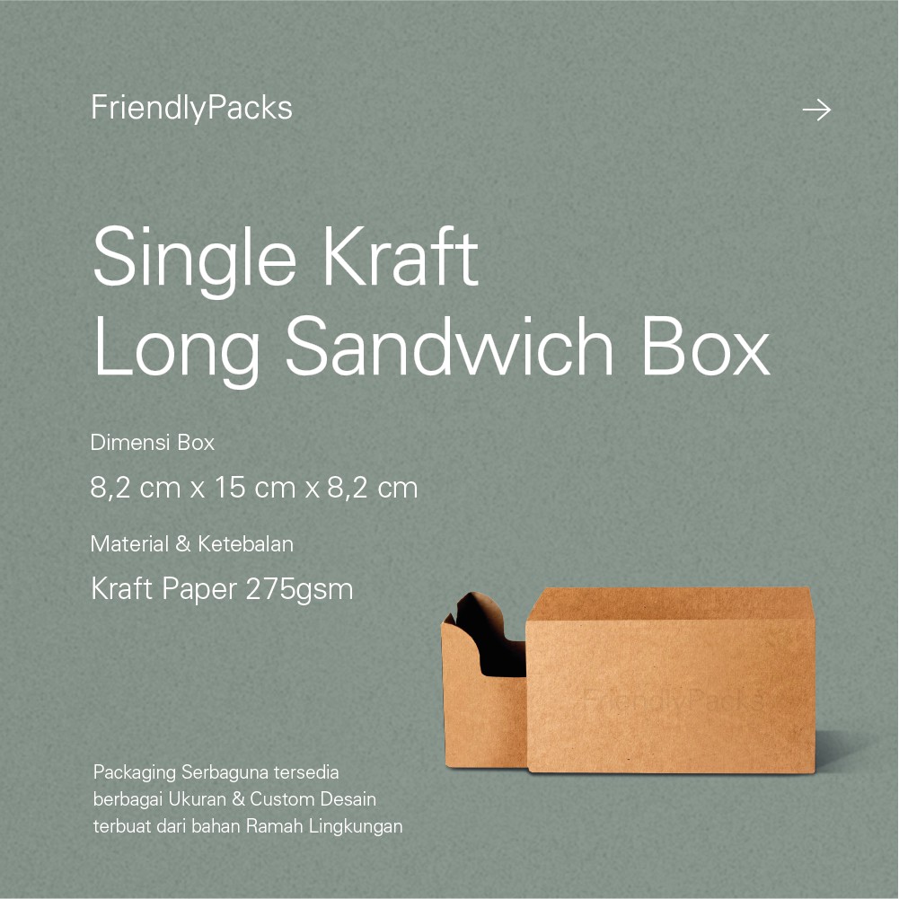 

Single Long Sandwich Box Packaging Kraft Paper - 8.2 x 15 x 8.2 cm