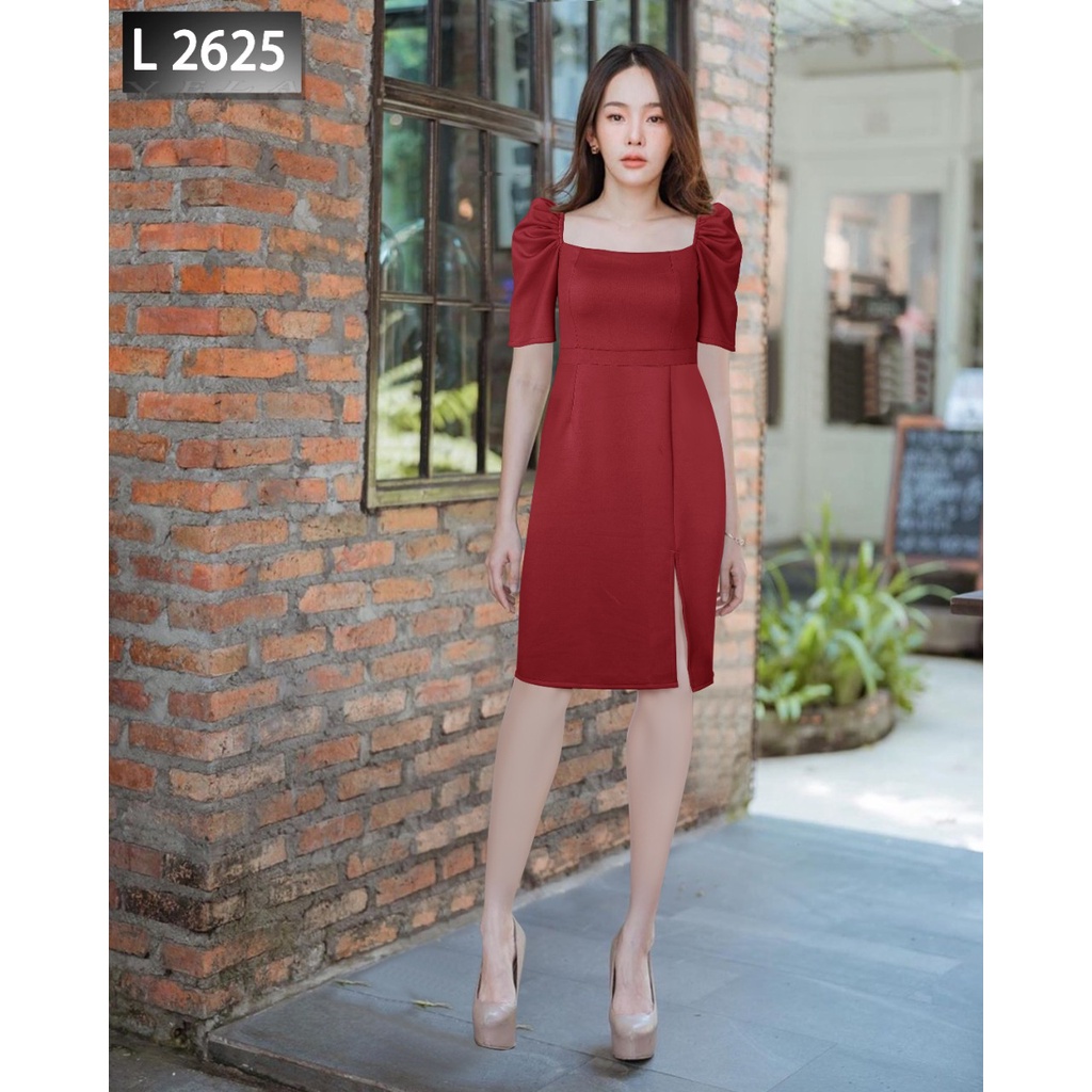 GraceShop83 Dress Wanita Bahan Scuba  Premium Import Size M/L Warna Merah Hitam Kuning Salem  / Dres