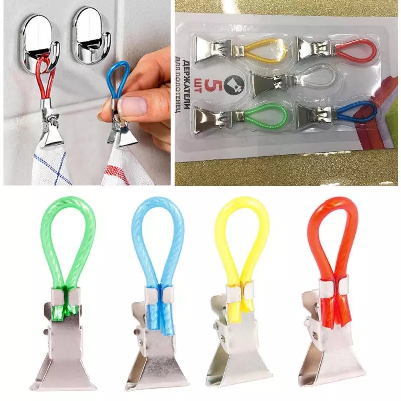 Hot Sale/5Pcs/Set Klip Gantungan Handuk Stainless Steel/Klip Gantungan Kain Spons Dapur/Spring Clamp Peg Pins/Aksesoris Gantung Tahan Lama Kamar Mandi