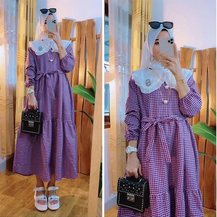 Baju Gamis Wanita Remaja Terbaru 2021 Model Kekinian mewah Dres Kotak Pesta Kondangan Trandy Gamis P
