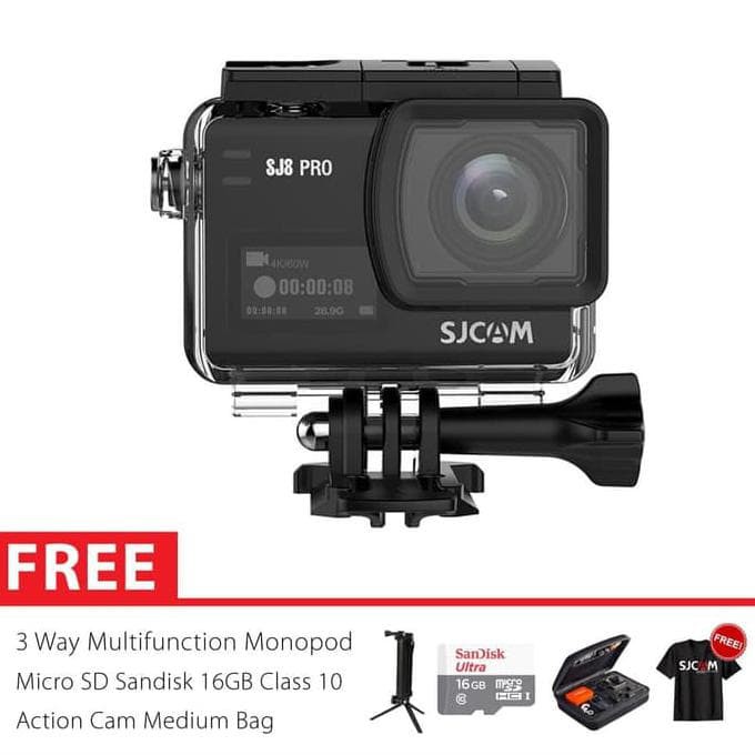 SJCAM SJ8 PRO 4K Touchscreen Action Kamera 3 Way Super 16GB