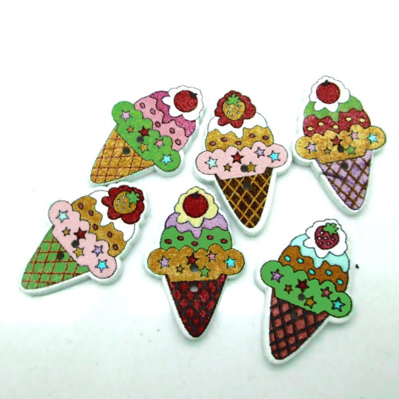 Kancing Kayu Dua Lubang - Ice Cream Cone Style (10pcs)