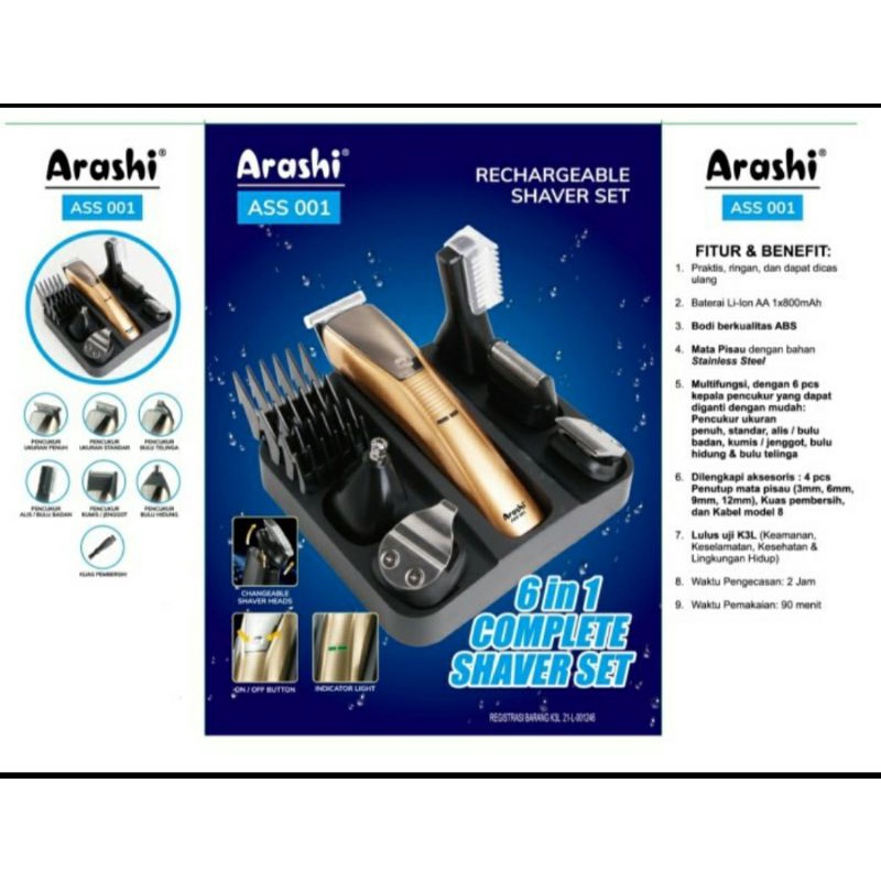 ARASHI alat cukur 6 in 1 ASS 001 - shaver set - rechargeable