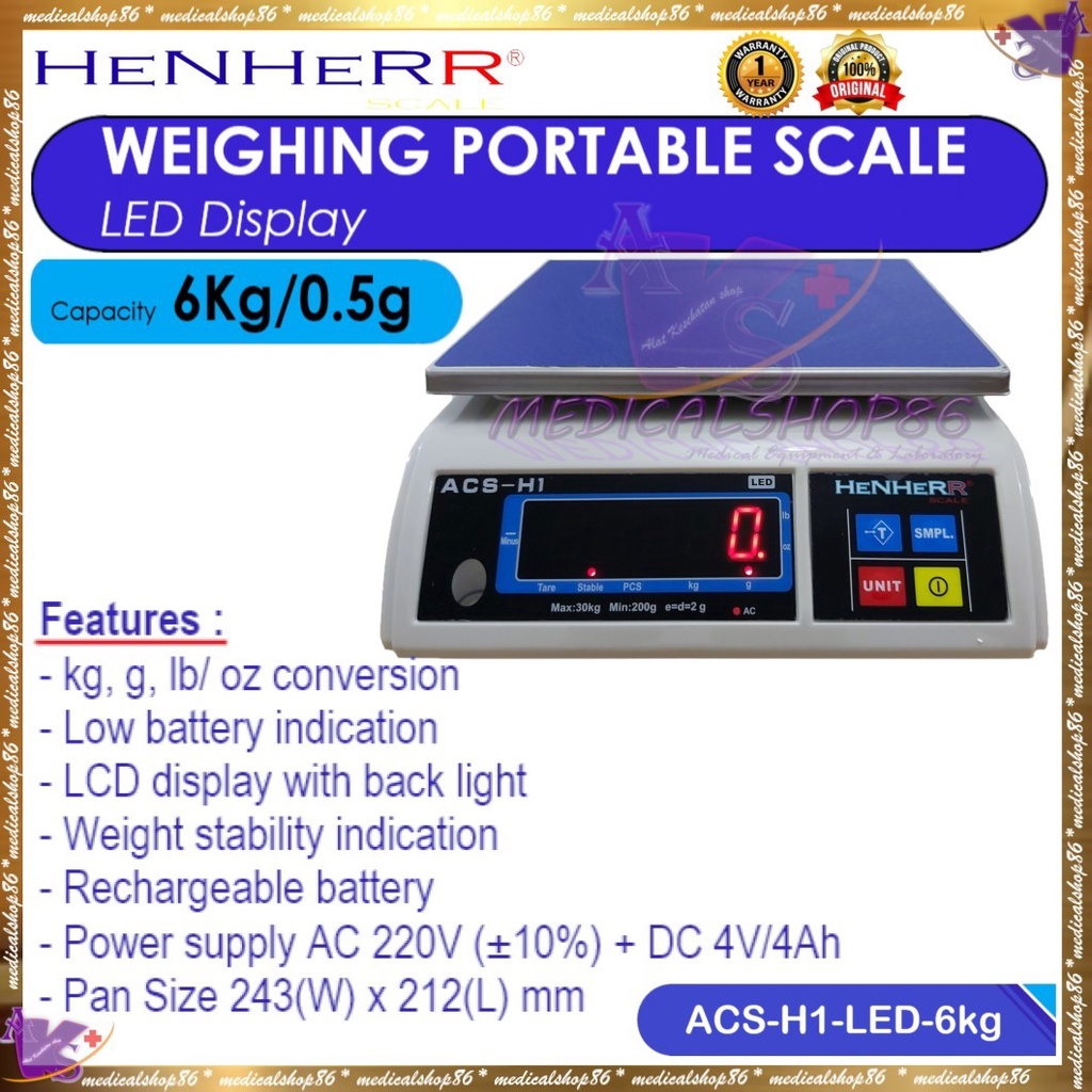 HENHERR Weighing Portable Scale 6Kg x 0,5g LED - Timbangan Digital LED 6Kg x 0,5g