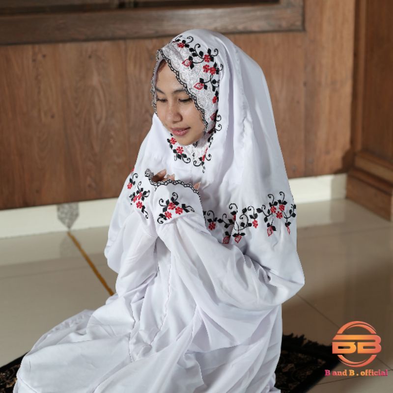 Mukena Dewasa Lajuran Terusan Polino Super Slik Bordir