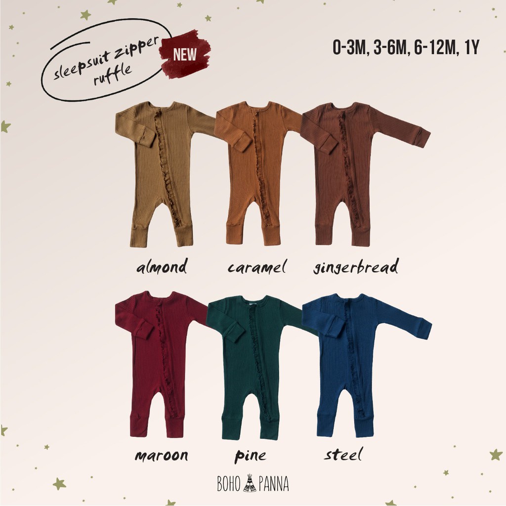 Bohopanna Sleepsuit Zipper Ruffle/ Bohobaby Sleepsuit Zipper Ruffle - Piyama Bayi Warna Random (BHB-SZR)