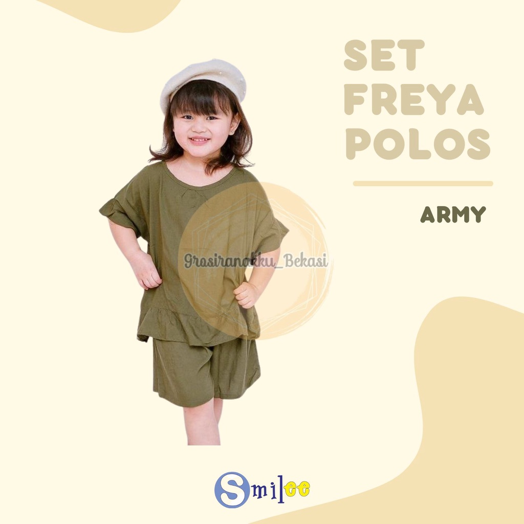 Setelan Anak Rayon Pendek Smilee Polos Freya Warna hijau army  Size 1-5Thn